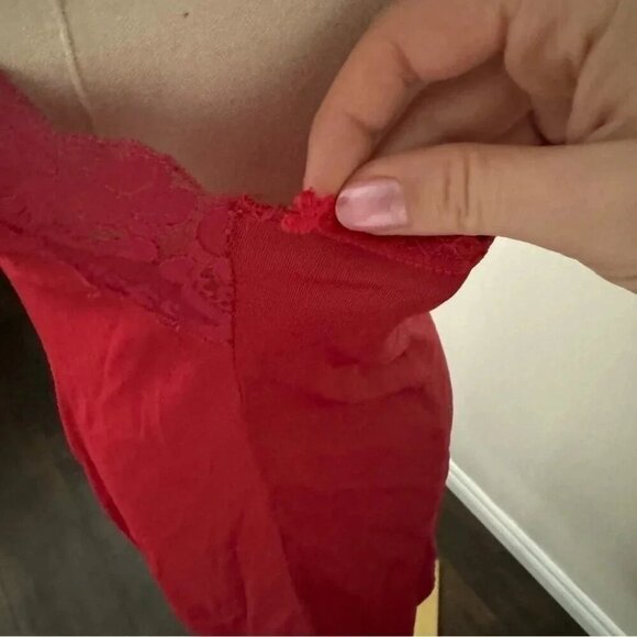Vintage red nylon and lace  slip dress M - Picture 5 of 6